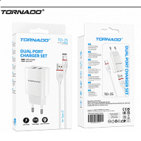 Сетевое Зарядное Устройство 2in1 TORNADO TD-25 (2USB Super Fast Dual Charge) Type-C