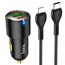 Автомобільний зарядний пристрій HOCO NZ6 PD45W 3-port(2C1A) car charger set(Type-C to iP) Black (6931474765192)