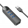 Адаптер Borofone DH6 Erudite 4-in-1 Gigabit Ethernet Adapter(USB to USB3.0*3+RJ45)(L=0.2M) Black (6941991104299)