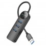 Адаптер Borofone DH6 Erudite 4-in-1 Gigabit Ethernet Adapter(USB to USB3.0*3+RJ45)(L=0.2M) Black (6941991104299)