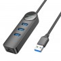 Адаптер Borofone DH6 Erudite 4-in-1 Gigabit Ethernet Adapter(USB to USB3.0*3+RJ45)(L=0.2M) Black (6941991104299)