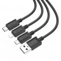 Кабель HOCO X74 USB to iP+Type-C+Micro 2A, 1m, PVC, PVC connectors, Black (6931474767363)