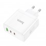 Мережевий зарядний пристрій HOCO N30 Glory PD65W three-port(2C1A) fast charger White (6931474784155)