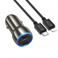 Автомобільний зарядний пристрій HOCO Z48 Tough 40W dual port(2C) car charger set(C to iP) Metal Gray (6931474795014)