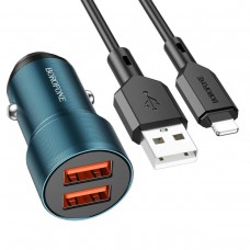 Автомобільний зарядний пристрій BOROFONE BZ19 Wisdom dual port car charger set(iP) Sapphire Blue (BZ19LSU)