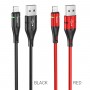 Кабель HOCO U93 USB to iP 2.4A, 1.2m, nylon, aluminum connectors, light indicator, Black (6931474732132)