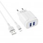 Мережевий зарядний пристрій BOROFONE BA37A Speedy dual port charger(Lightning)  White (BA37ALW)