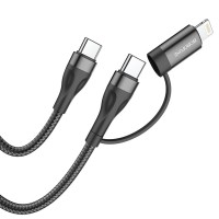 Кабель BOROFONE BX61 Type-C to Type-C+iP 3A, 60W, nylon, aluminum connectors, Black (BX61CCLB)