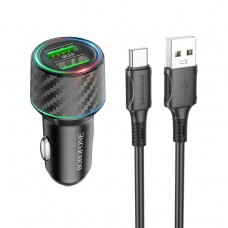 Автомобільний зарядний пристрій BOROFONE BZ21A Brilliant 36W dual port QC3.0 car charger set(Type-C) Black (BZ21ACB)