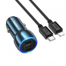 Автомобільний зарядний пристрій HOCO Z48 Tough 40W dual port(2C) car charger set(C to iP) Sapphire Blue (6931474795021)