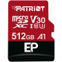 microSDXC (UHS-1 U3) Patriot EP Series 512Gb class 10 V30 (R-100MB/s, W-80MB/s) (adapter SD) (PEF512GEP31MCX)