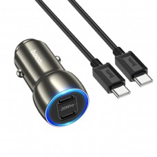 Автомобільний зарядний пристрій HOCO Z48 Tough 40W dual port(2C) car charger set(Type-C to Type-C) Metal Gray (6931474795038)