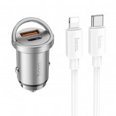 Автомобільний зарядний пристрій HOCO NZ10 Handy PD45W+QC3.0 car charger set(C to iP) Silver (6942007601832)