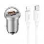 Автомобільний зарядний пристрій HOCO NZ10 Handy PD45W+QC3.0 car charger set(C to iP) Silver (6942007601832)