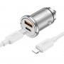 Автомобільний зарядний пристрій HOCO NZ10 Handy PD45W+QC3.0 car charger set(C to iP) Silver (6942007601832)