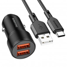 Автомобільний зарядний пристрій BOROFONE BZ19 Wisdom dual port car charger set(Type-C) Black (BZ19CB)