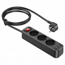 Мережевий подовжувач HOCO NS2 3-position extension cord socket(including 3*USB output) Black (6931474765161)