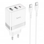 Мережевий зарядний пристрій HOCO N21 Pro Tourer PD30W (2A1C) charger set(Type-C to Type-C) White (6931474778802)