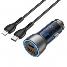 Автомобільний зарядний пристрій HOCO NZ8 Sprinter 43W dual port PD25W+QC3.0 car charger set(C to iP) Blue (6931474782748)