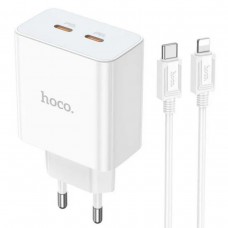 Мережевий зарядний пристрій HOCO C108A Leader PD35W dual port(2C) charger set(C to iP) White (6931474784445)