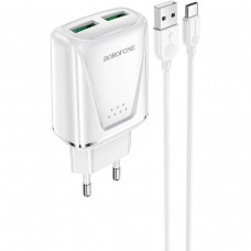 Мережевий зарядний пристрій BOROFONE BA54A Wide road dual port QC3.0 charger (Type-C) 18W White (BA54ACW)