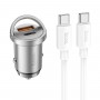 Автомобільний зарядний пристрій HOCO NZ10 Handy PD45W+QC3.0 car charger set(Type-C to Type-C) Silver (6942007601849)