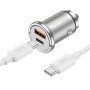 Автомобільний зарядний пристрій HOCO NZ10 Handy PD45W+QC3.0 car charger set(Type-C to Type-C) Silver (6942007601849)