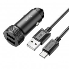 Автомобільний зарядний пристрій HOCO Z49 Level dual port car charger set(Type-C) Black (6931474795663)