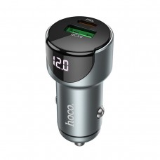 Автомобільний зарядний пристрій HOCO Z42 Light road dual port digital display PD20W+QC3.0 car charger Metal Gray (6931474742551)