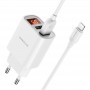 Мережевий Зарядний Пристрій Borofone BA58A, LCD Display, Cable Lightning, 2USB, 2.4A, White