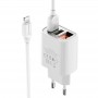 Мережевий Зарядний Пристрій Borofone BA58A, LCD Display, Cable Lightning, 2USB, 2.4A, White