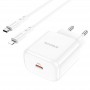 Мережевий Зарядний Пристрій Borofone BN3 Premium, PD 20W, QC 3.0, Cable Type-C to Lightning, White