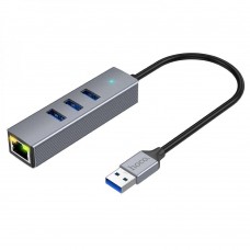 Хаб USB Hoco HB34 Easy link Gigabit Ethernet adapter(USB to USB3.0*3+RJ45)