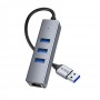 Хаб USB Hoco HB34 Easy link Gigabit Ethernet adapter(USB to USB3.0*3+RJ45)