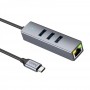 Хаб USB Hoco HB34 Easy link Gigabit Ethernet adapter(Type C to USB3.0*3+RJ45)