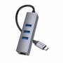 Хаб USB Hoco HB34 Easy link Gigabit Ethernet adapter(Type C to USB3.0*3+RJ45)