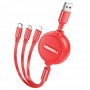 Кабель USB Hoco X75 Double-pull 3-in-1 IP+Type-C+Micro 2A