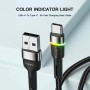 Кабель Essager Colorful LED USB Cable Fast Charging 3A USB-A to Type C 1m black (EXCT-XCD01) (EXCT-XCD01)