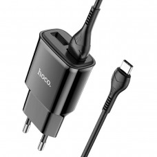 Мережевий зарядний пристрій HOCO C88A Star round dual port charger set(Type-C) Black (6931474749543)