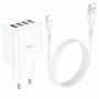 Мережевий зарядний пристрій HOCO C102A Fuerza QC3.0 four-port charger set(iP) 18W White (6931474777720)