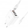 Мережевий зарядний пристрій HOCO C102A Fuerza QC3.0 four-port charger set(iP) 18W White (6931474777720)