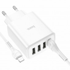 Мережевий зарядний пристрій HOCO C102A Fuerza QC3.0 four-port charger set(iP) 18W White (6931474777720)