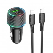 Автомобільний зарядний пристрій BOROFONE BZ21 Brilliant 48W dual port PD30W+QC3.0 car charger set(C to iP) Black (BZ21CLB)