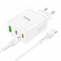 Мережевий зарядний пристрій HOCO N33 Start three-port PD35W(2C1A) charger set(Type-C to Type-C) White (6931474795106)