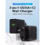 Зарядний пристрій Vention Two-Port USB(A+C) Wall Charger (18W/20W) EU-Plug Black (FBBB0-EU) (FBBB0-EU)