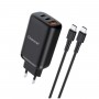 Мережевий зарядний пристрій CHAROME C30 PD65W GaN (2*USB-C+USB-A) Charger Set Black (6974324910984)