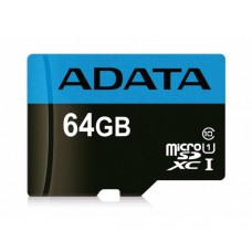 microSDXC (UHS-1) A-DATA Premier 64Gb Class 10 A1 (R-100Mb/s)  (adapter SD) (AUSDX64GUICL10A1-RA1)