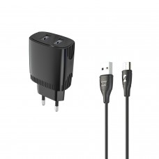 Сетевое зарядное устройство Aspor A811 (2USB/2.4A) + USB кабель Micro- черный