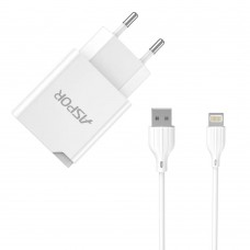 Сетевое зарядное устройство Aspor A827 IQ (USB/2.4A) + кабель USB – Lightning- белый