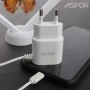 Сетевое зарядное устройство Aspor A802 Plus (1USB/2.4A) LED + USB кабель Lightning- белый